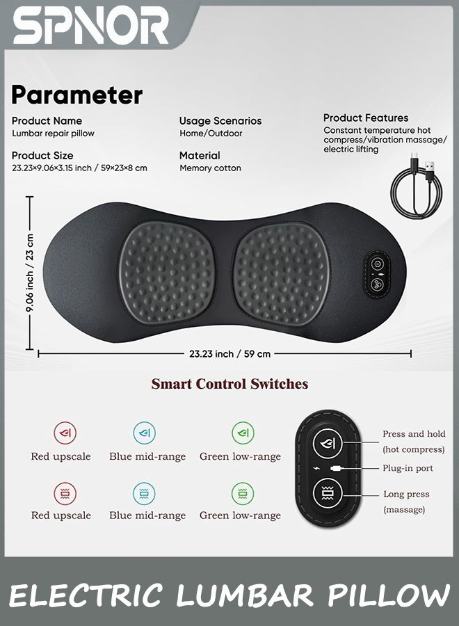 Spnor 3 in 1 Electric Lumbar Support Pillow with Adjustable Height for Bed and Chair,Back Massager with Heat,Memory Foam Back Support Pillow for Lower Back Pain Relief,Waist Wedge Bolster (Grey) - Image 3